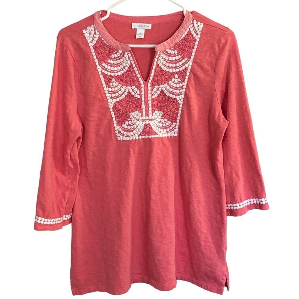 Charter Club Floral Embellishment Pink Women’s Shirt Top Size Medium